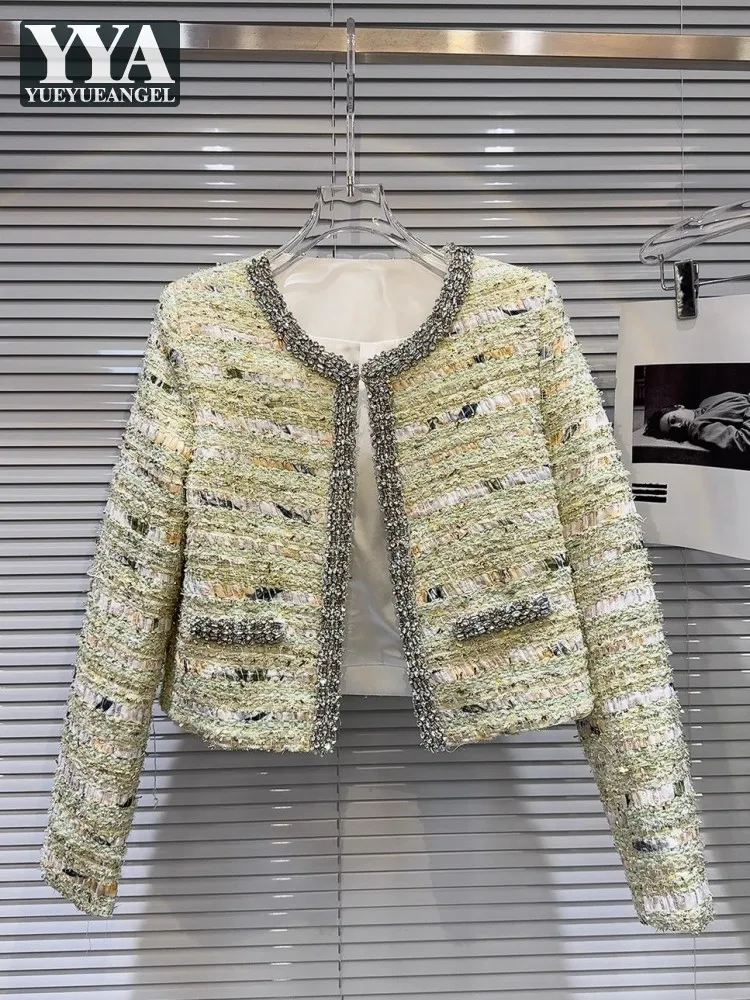 Giacca da donna in tweed con diamanti alla moda o-collo manica lunga elegante designer cappotto corto da donna da ufficio nuova primavera autunno capispalla