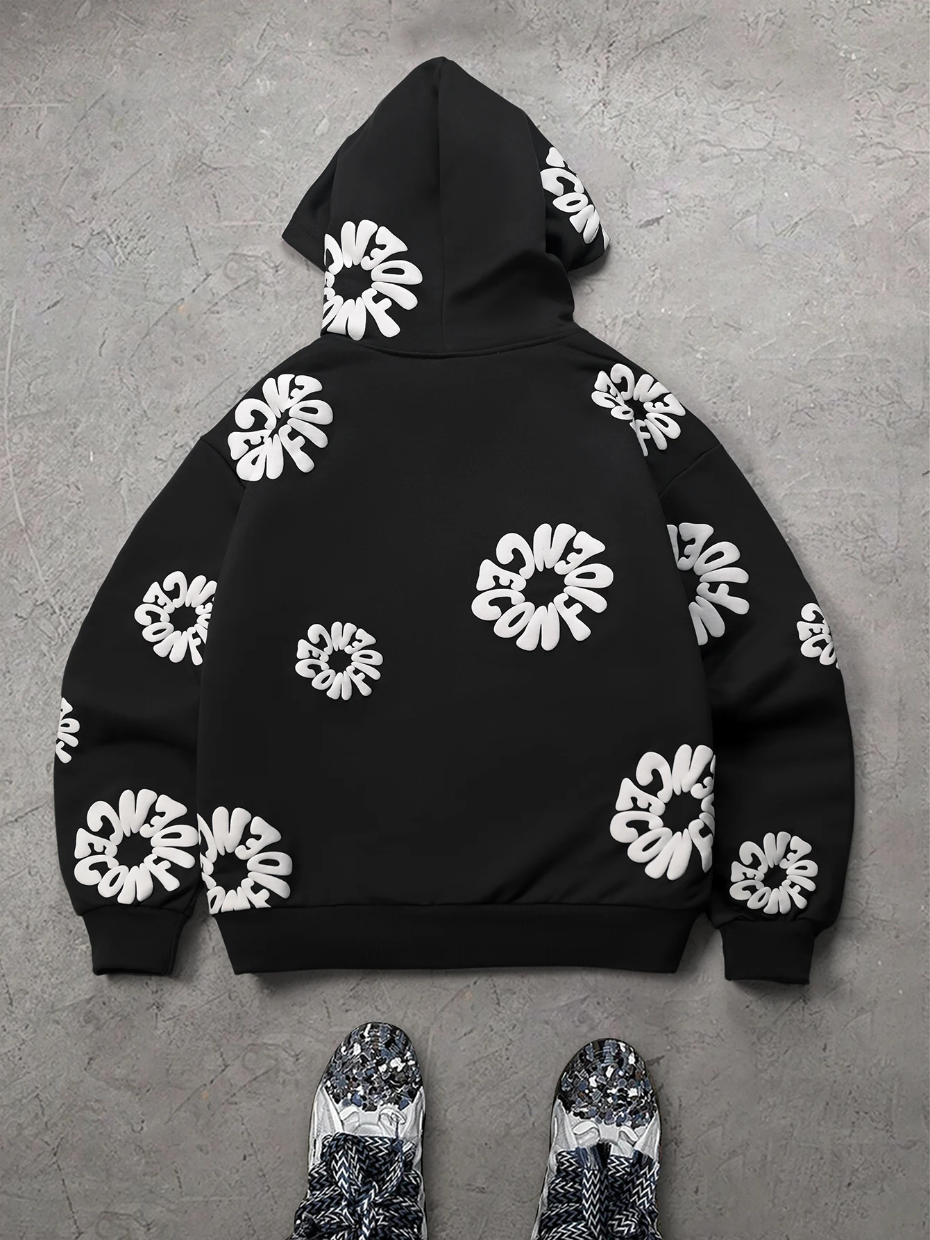 Herren Streetwear Hoodie Marke 3D Puff Print Blumenmuster Polyester Schwarz Kängurutasche Pullover Hoodie S-2XL Alle Größen 1 Stück – Detail 2