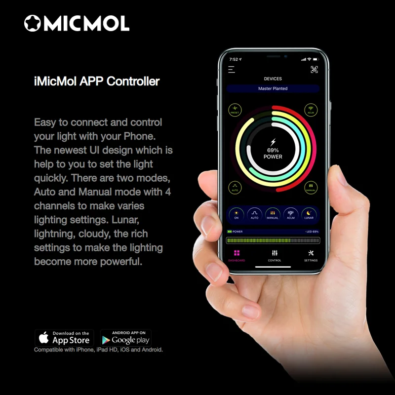 Imagem -05 - Micmol-luz Aquascaping Inteligente Smart Wifi App Controle Remoto Controle de Quatro Canais Espectro Completo