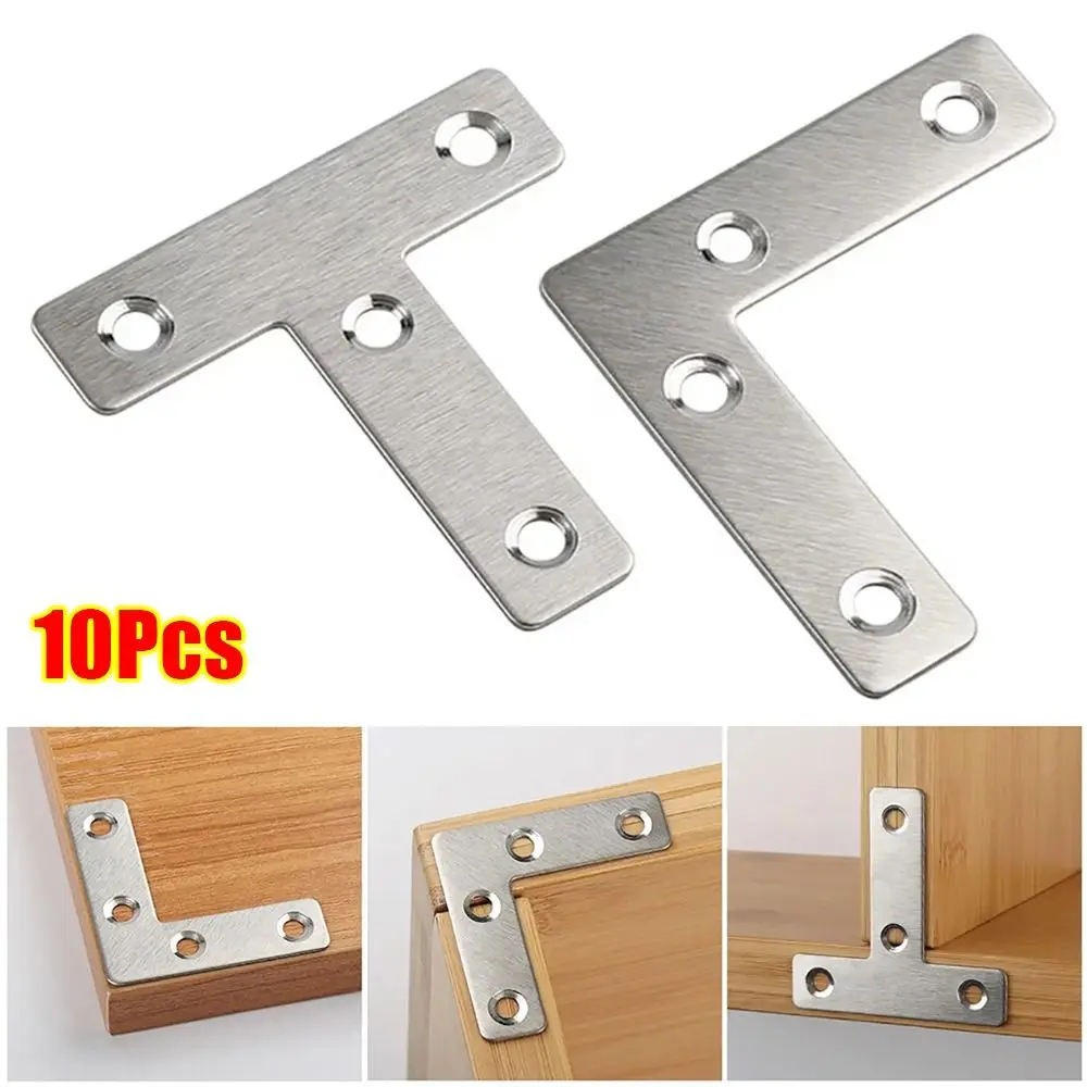 10Pcs 40/50/60/80mm Angle Bracket Flat Fastener 90° Right Angle Connection Plate Stainless Steel T-type L-type Corner Bracket