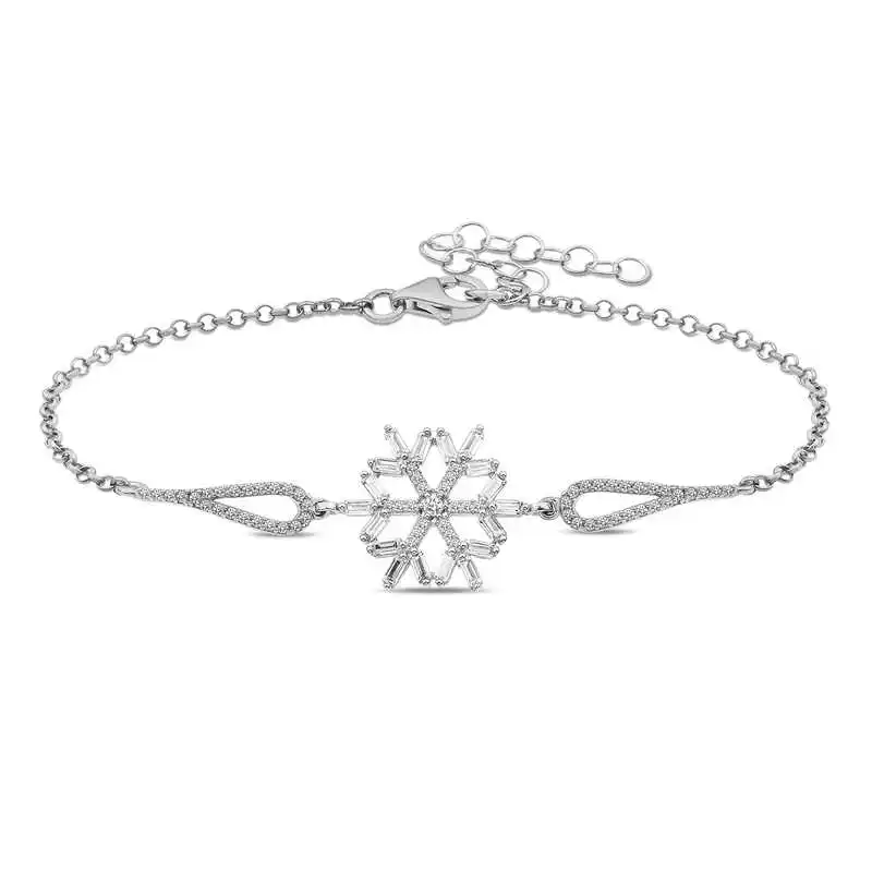 Silver Baguette Stone Snowflake Bracelet Women 925 Sterling Jewelry Wedding Party Birthday Gift - Box -for-Laides-fashion