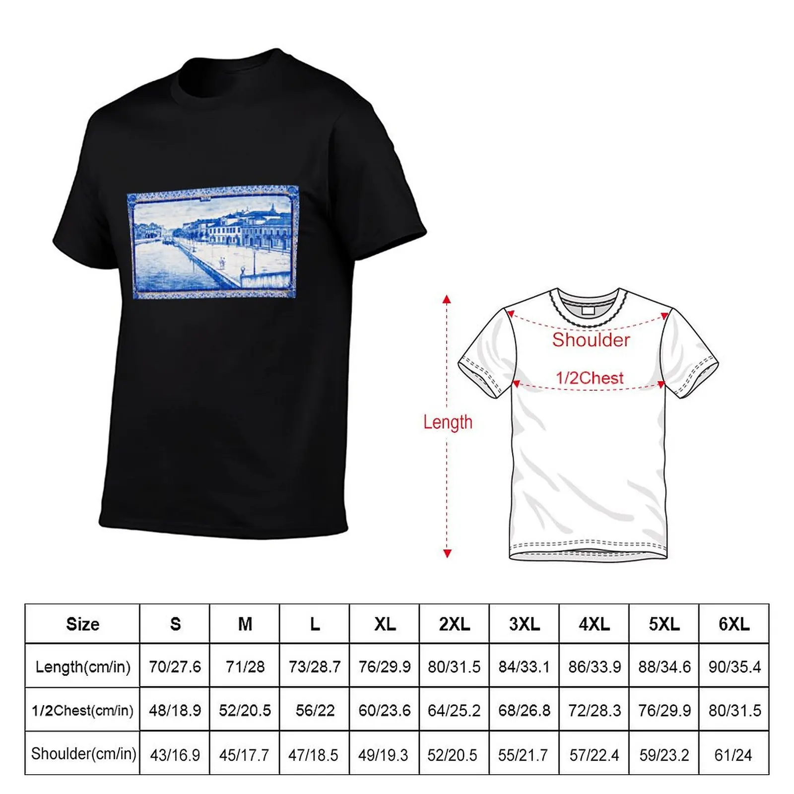 Aveiro azulejo tiles landscape from Portugal T-Shirt Non-Shrink Basic Cotton T-Shirt