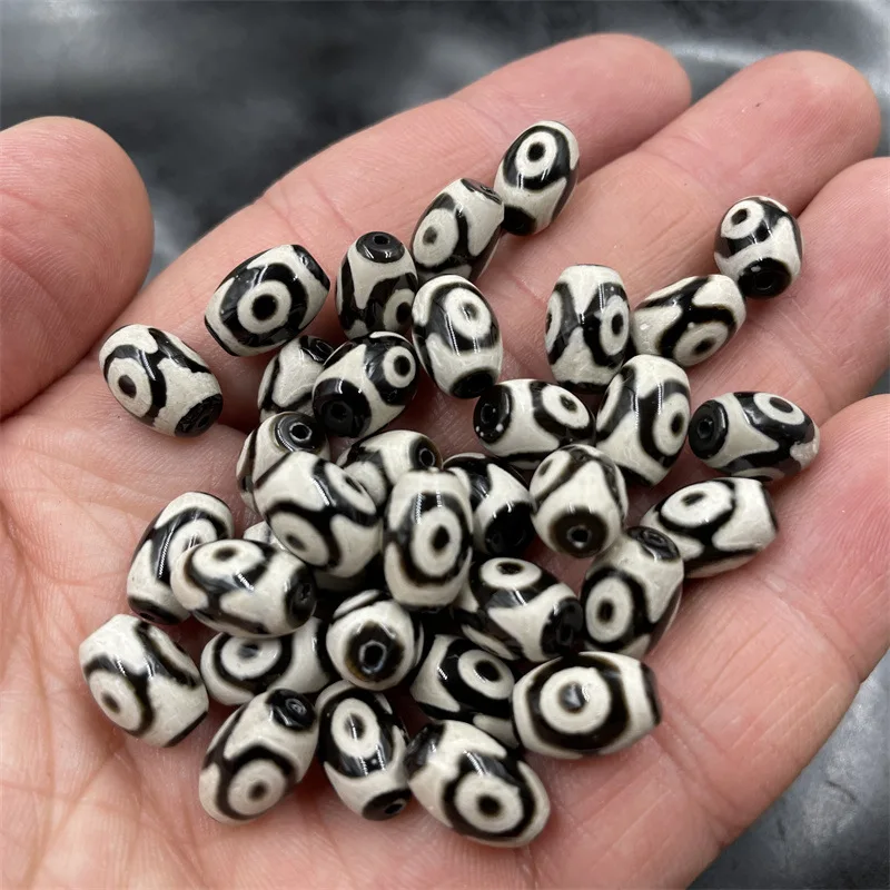 Cheap Jade DIYJewelry Accessories Black and White Three-Eye Sky Beads Agate Rice Beads Loose Beads Old Agate Beads