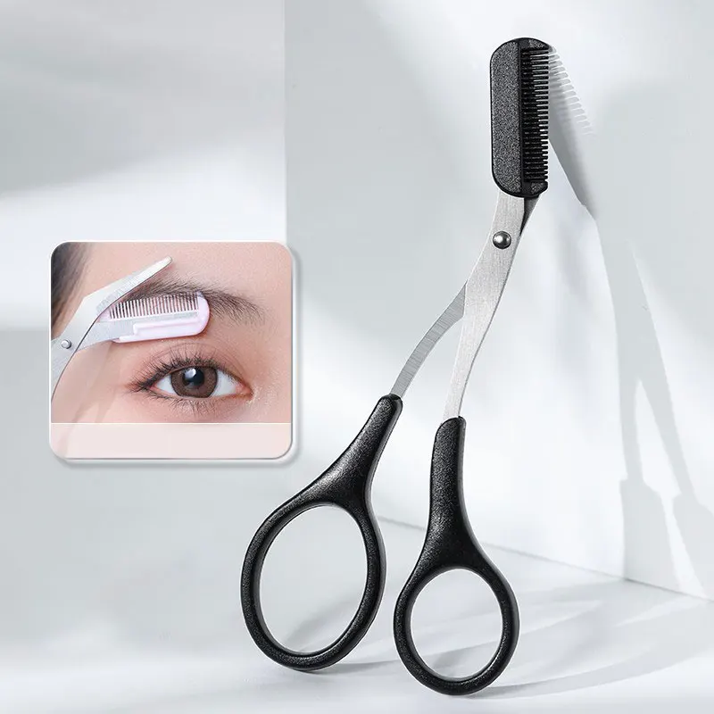 【Hot sales】Black eyebrow trimmer Eyebrow trimmer scissors with comb Eyebrow tweezers Eyelash tool Stainless steel