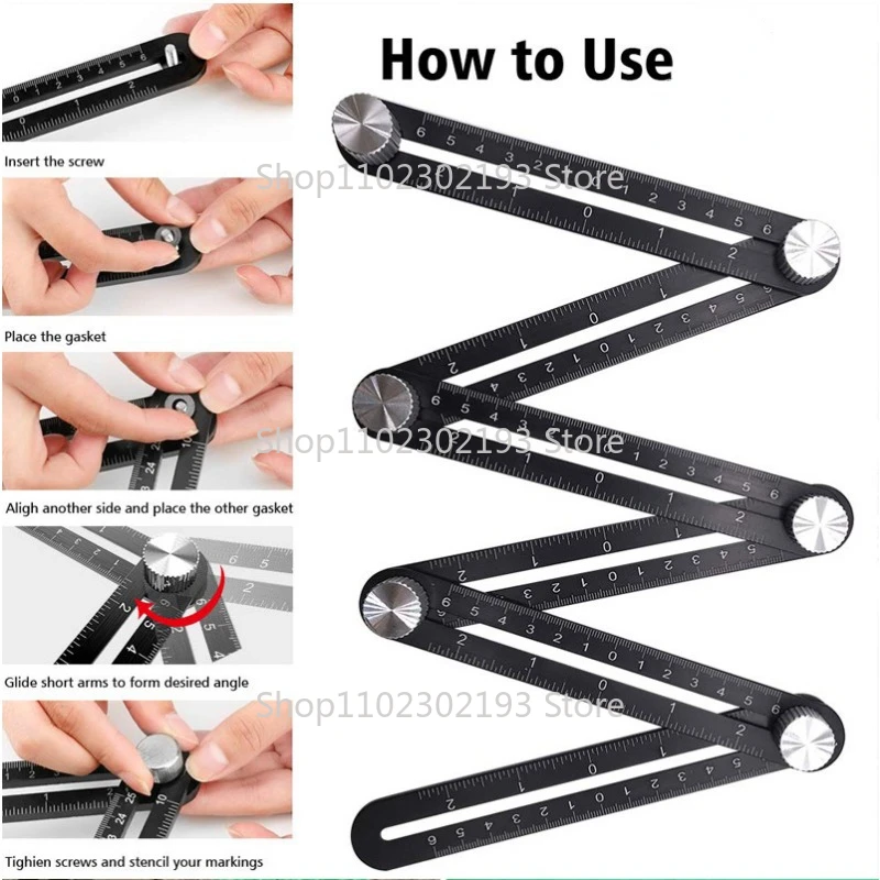 Imagem -02 - Multi Angle Measuring Ruler Hole Locator Pavimento Tile Glass Carpintaria Puncher Protractors Protractors 12 Lados Ajustável