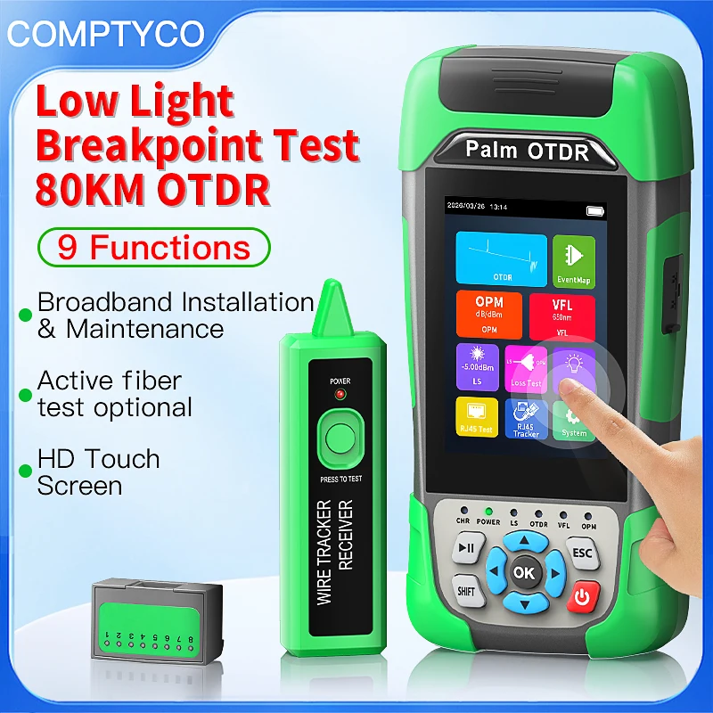 COMPTYCO KP500 Palm OTDR 9 Functions Optical Time Domain Reflectometer Touch Screen Fiber Optic Cable Tester Built-in OPM VFL LS