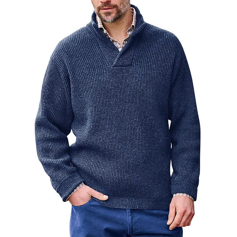 NewAutumn and Winter Casual Knitted pullovers Europe and Men\'s Sweater Long-trimmed V-neck Pure Color Sweater High-quality