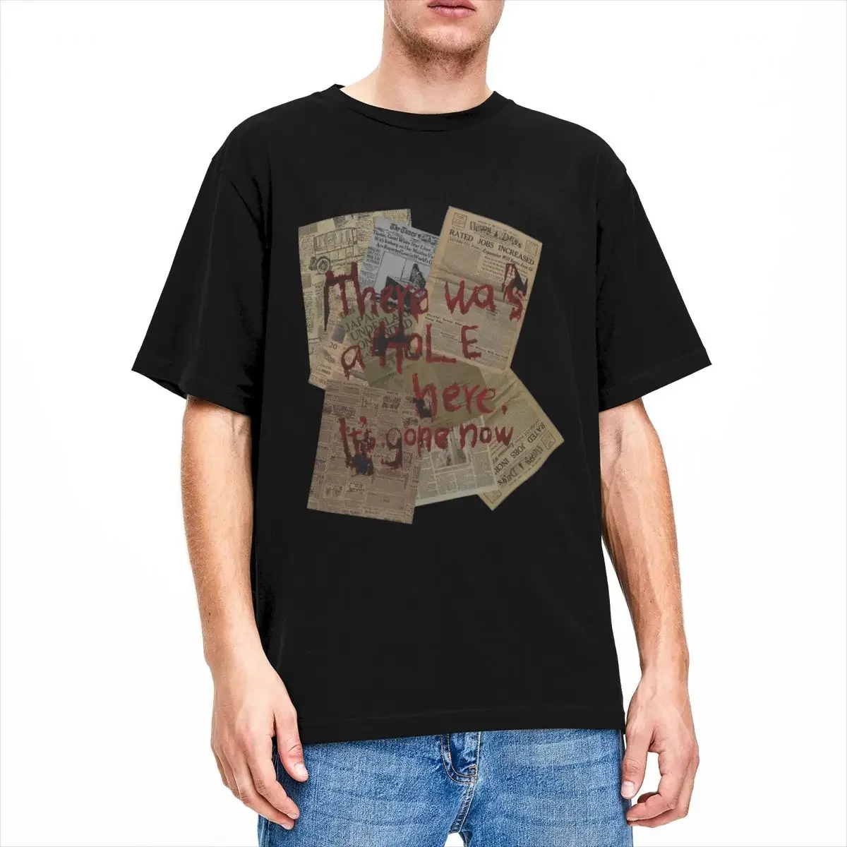 Men T-Shirts There Was A Hole Here Silent Hill 100% Cotton Tee Shirt Short Sleeve T Shirts O Neck Clothes Birthday Present