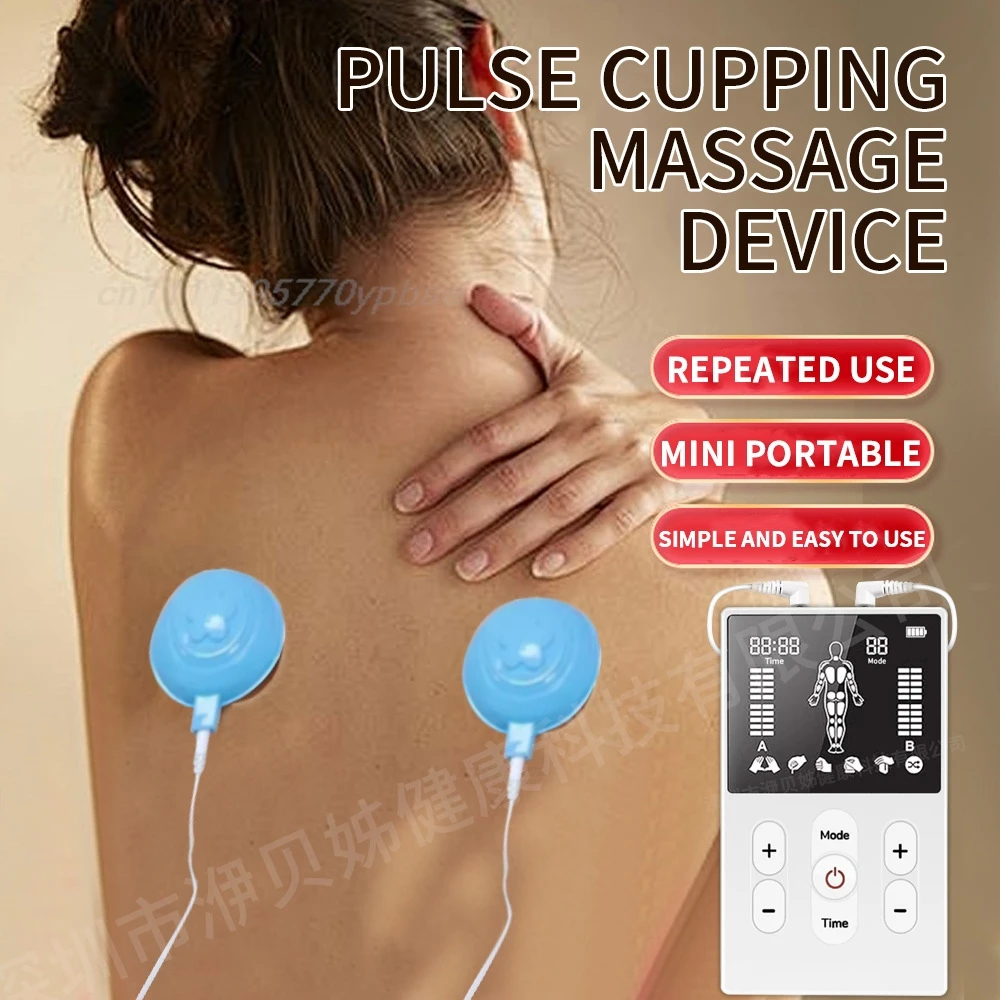 EMS TENS Massager - Pulse Cupping Device Dual Channel Muscle Stimulator Conductive Suction Cups Back Body Relaxation Machine