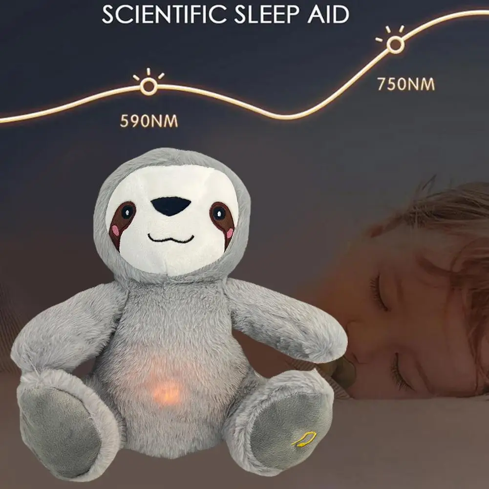 Lenitivo respirazione bradipo incandescente bambola di peluche musica lenitiva Baby Sleeping Companion Sound Light Early Education Doll