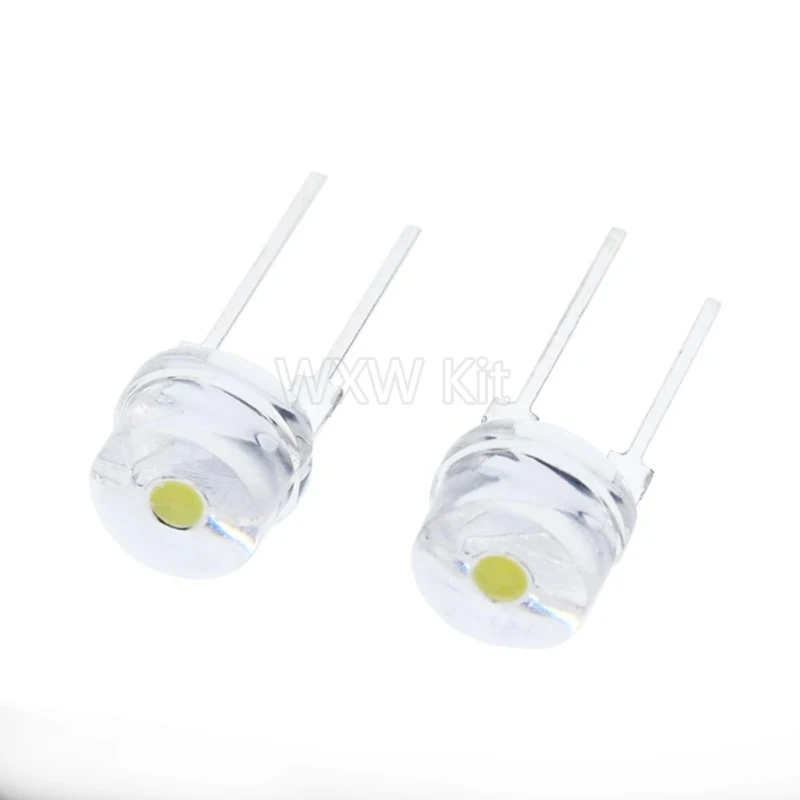 10PCS F8 8MM White Blue Green Red Yellow LED Super Bright Straw Hat Light Emitting Diode Highlighted White 0.5W Astigmatism