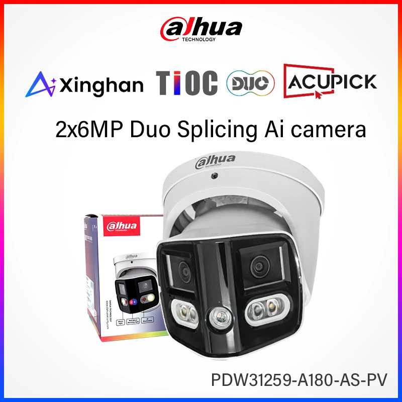 Dahua 12MP Siren & Light Active Deterrence Camera 2x6MP Dual Lens Two-way Audio Security AI Models-Vision PDW31259-A180-AS-PV