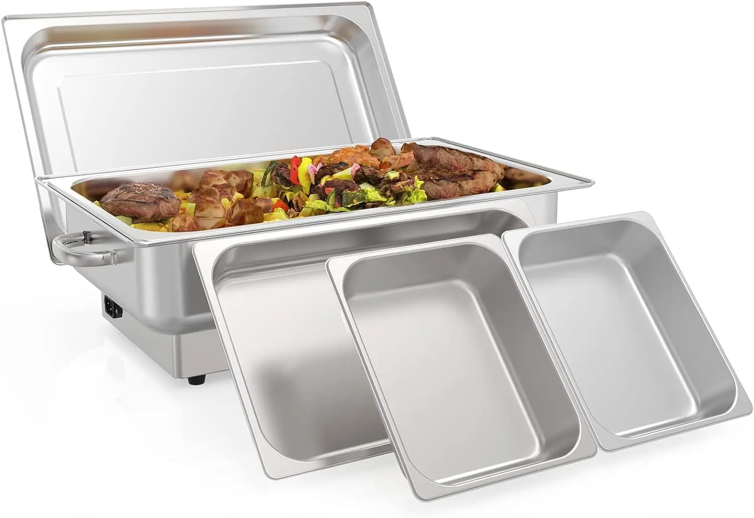 Electric Chafing Dish Buffet Set 9 QT Buffet Servers and Warmers Stainless Steel Commercial Food Warmer with 1 Full-Size Pan & 2 Half-Size Pan Temperature Control Display for Parties Catering