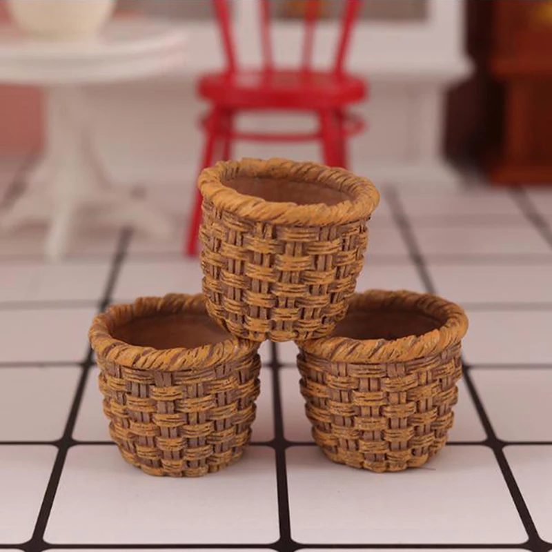 Cesta De Resina Em Miniatura Dollhouse, Bonecas Modelo, Acessórios De Cozinha, 1:12, 1Pc