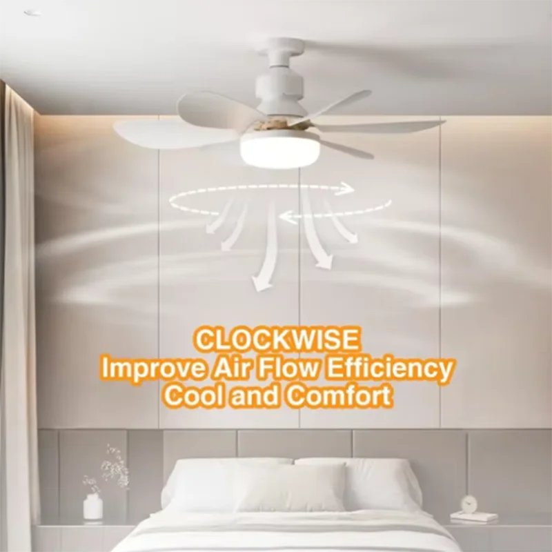 Home LED Ceiling Fan Light E26 E27 Base 3-colour Adjustable Wireless Remote Control 52CM Ceiling Fan Lamp for Bedroom Living