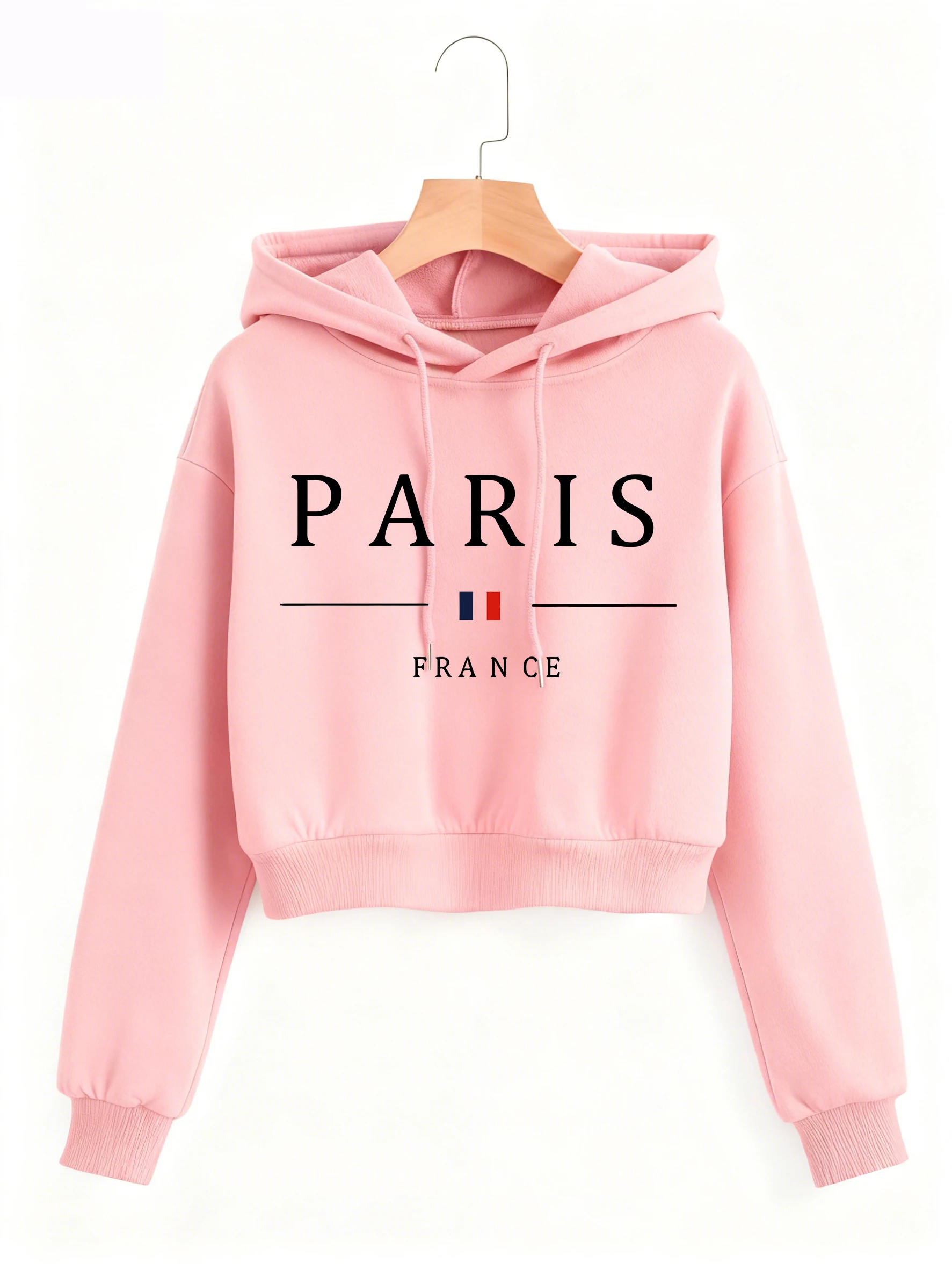 Paris France Letter Print Autumn Winter Cropped Sweatshirt Crop Top Hoodie Y2k Sweatshirts Gothic Casual Style Clothes