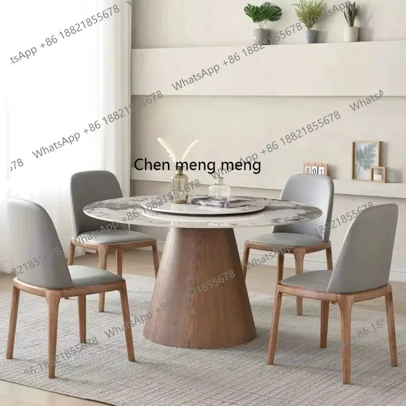 A139 Rock slab dining table and chair combination modern simple solid wood home medium and small apartment light luxury round ta