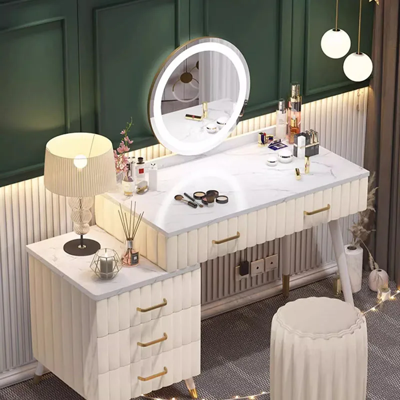 Luxury Bedroom Vanity Table Makeup Mirror Drawers Desk Dressing Table Modern Coffee Women Vestidores Lounge Suite Furniture