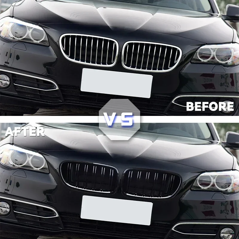 Glossy Black Front Kidney Double Slat Grill Grille For BMW 5 Series F10 F11 F18 2010-2017 Dual Line Racing Grills