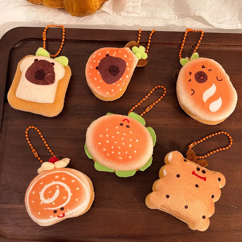 Fluffy Food Plush Keychain Cute Bread Burger  Bag Pendant for Girls Women Kids Couple Gift Daily Accessory view 2
