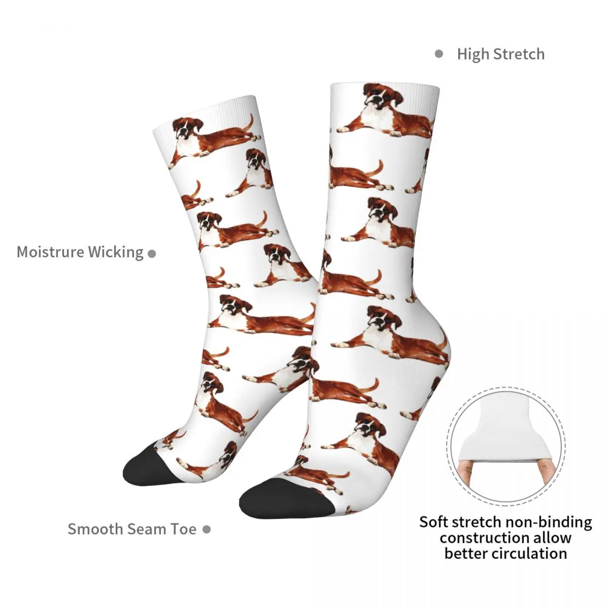Adorable Boxer Dog Socks Harajuku High Quality Stockings All Season Long Socks Accessories for Man's Woman's Christmas Gifts
