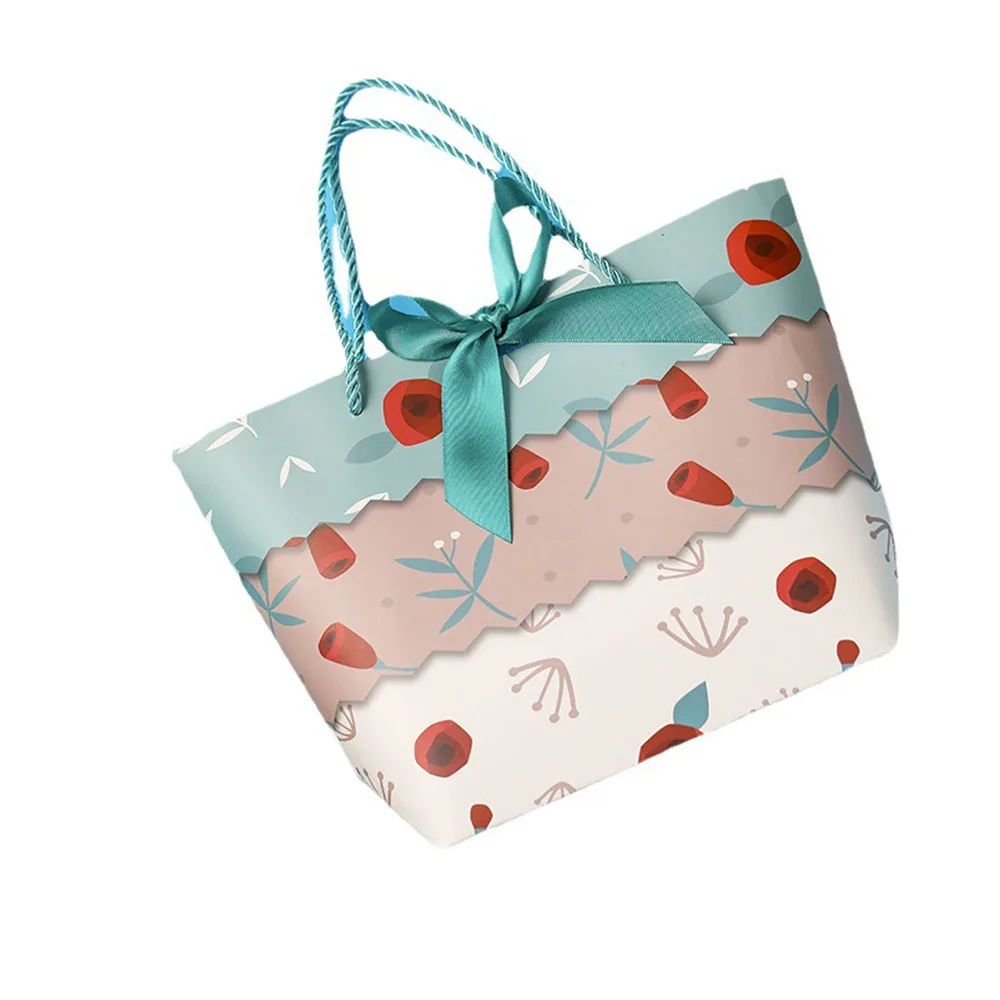 10pcs Gift Paper Bag Wedding Birthday Holiday party Shopping Baby Shower Supply packaging Oil Painting Style with Bow Ribbon