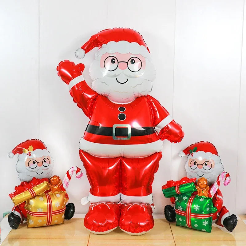 Huge Standing 2024 Christmas Balloons Santa Claus Xmas Balloons Merry Christmas Holiday Decoration Aluminum Film Balloon