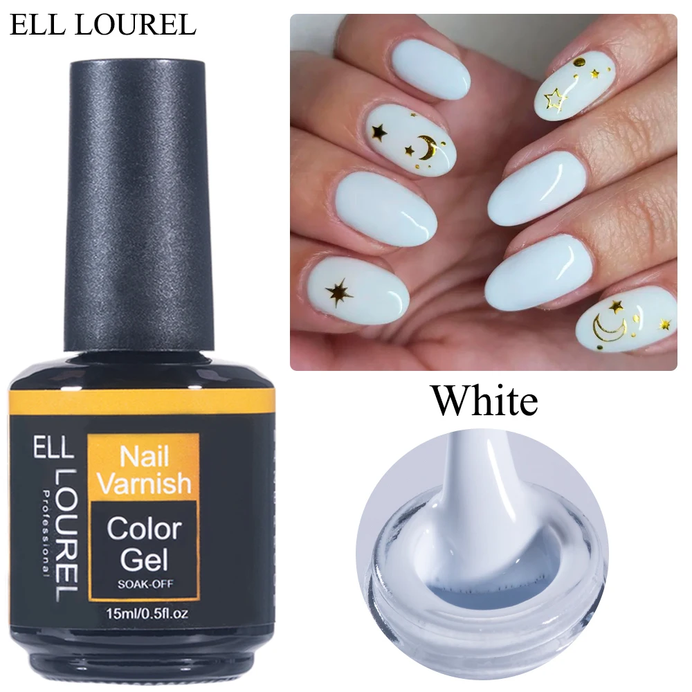 ELL LOUREL Pure White Gel Nail Polish 15ML Soak Off Semi Permanent UV Varnish Mirror Shine Essential French Manicure Nails Art