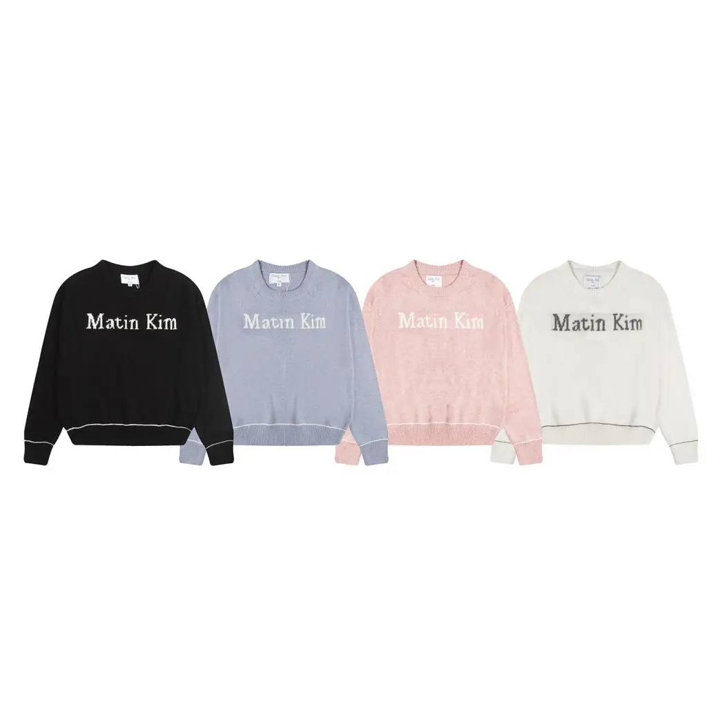 Matin Kim Korean Niche Celebrity Style Basic Crew Neck Jacquard Letter Sweater Knitwear Women