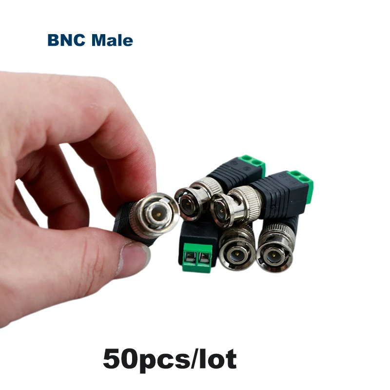 

50 шт./лот, разъем BNC, штекер, коаксиальный адаптер Cat5 DC, балун, кабельный разъем для аксессуаров для камер видеонаблюдения E