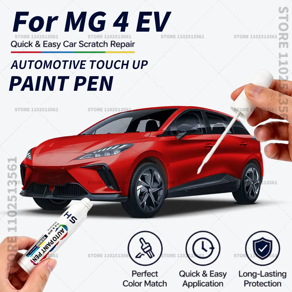 For MG 4 EV Black White Blue Red Quick Dry Car Touch Up Paint Pen Auto Scratch Repair Brush for Paint Chips Scratches and Scuffs