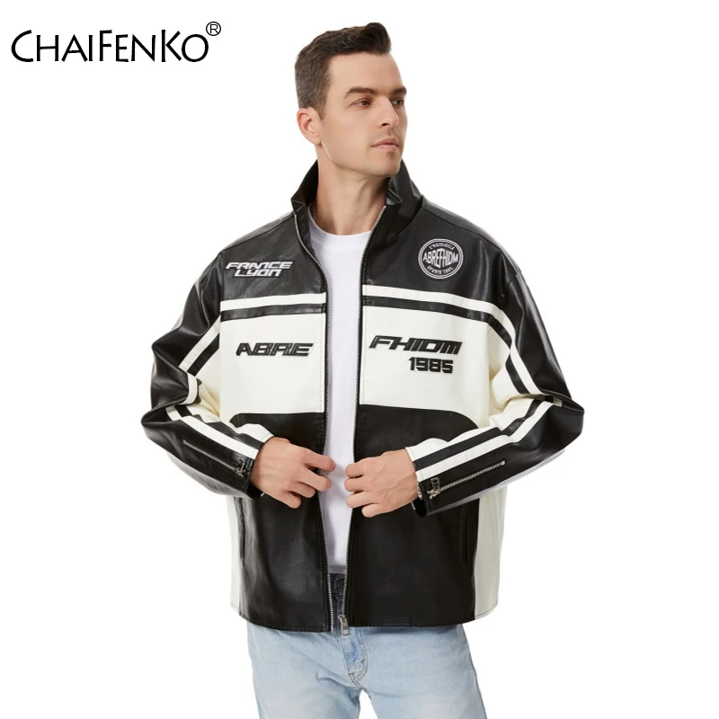 

New Windproof Comfort Men Coat Spring Autumn Letter Fashion Casual Leather Jacket Outdoors Loose Simplicity Stand Collar Tops