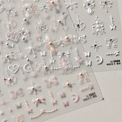 Chic Laser Rhinestone Bowknot Star Moon Pearl Totem Heart 3D Self Adhesive Nail Art Stickers Bohemia Butterfly Manicure 5D Decal