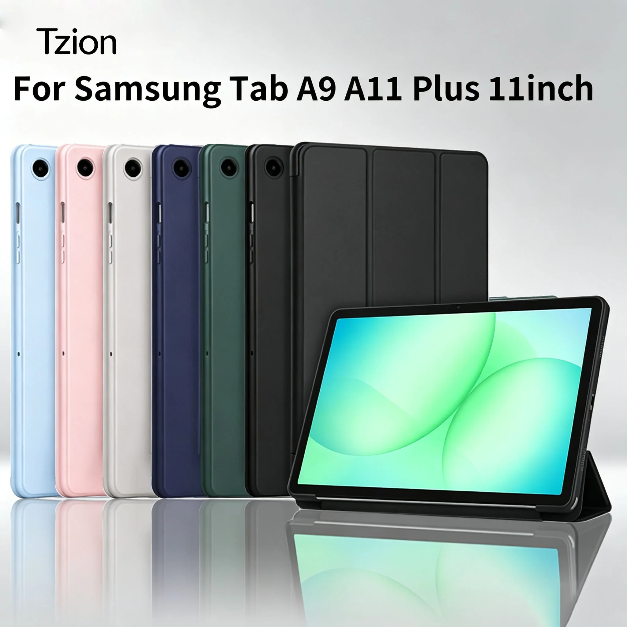Hülle für Samsung Galaxy Tab A9+ A11 Plus 11 Zoll, Auto-Wake/Sleep-Funktion, Weiche Silikonhülle, PU-Schutzhülle