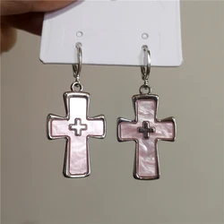 New Gothic Cute Harajuku Y2K Pink Large Cross Pendants Earrings For Women Charm 2000s EMO Aesthetic Party Accessories Jewelry