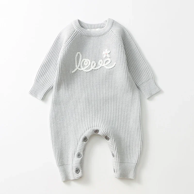 ربيع جديد 2026 ملابس أطفال محبوكة 0-24 متر بدلة لحديثي الولادة بأكمام طويلة مطرزة للأطفال الصغار رومبير محبوك للأولاد والبنات