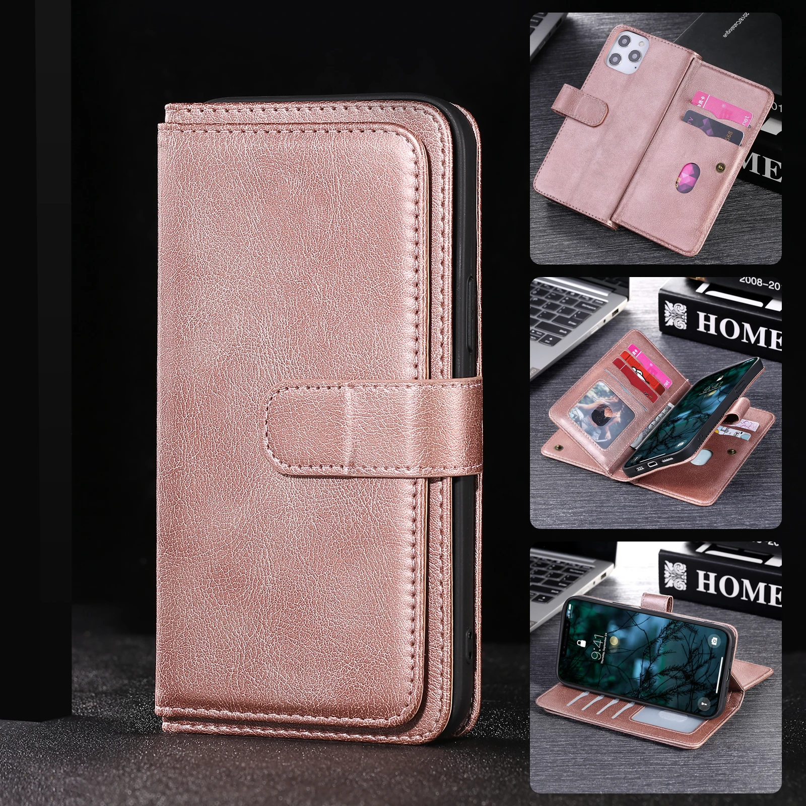 

Folio Phone Case For Iphone 7 8 SE 2020 XS XR 11 12 Mini 13 14 Plus 15 Pro Max Wallet 10 Slot Card Cover