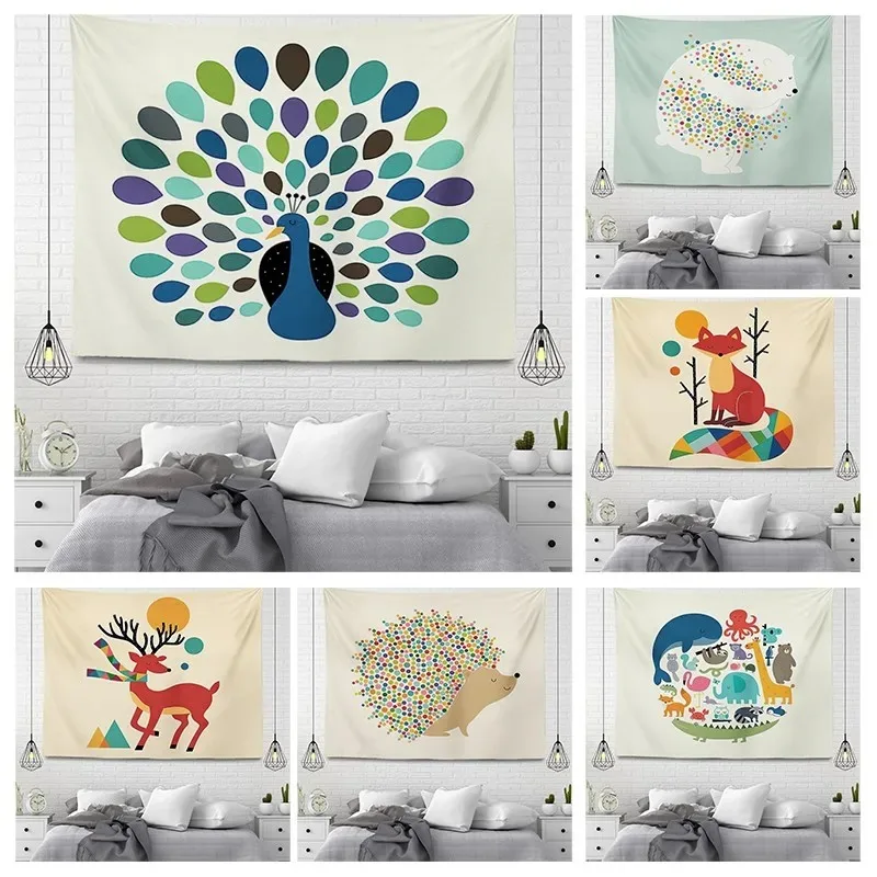 Office Living Room Tapestry Cartoon Animal Simple Hanging Cloth Home Wall Decoration Tapestry