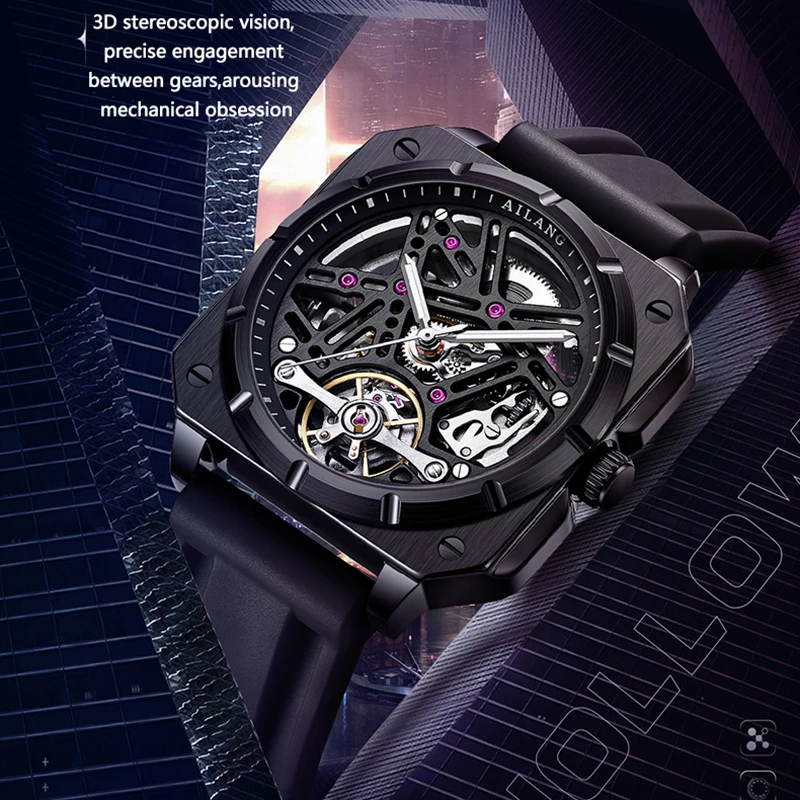 

Fashion Men's Skeleton Tourbillon Watch Sports Silicone Strap Waterproof Automatic Mechanical Watches Mens