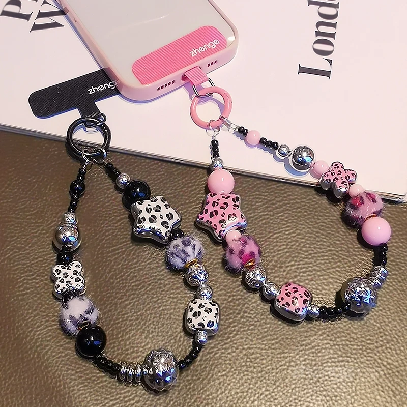 

Подвеска-цепочка для мобильного телефона с леопардовым принтом, меховая шариковая цепочка из бисера, дорожный чехол для телефона с защитой от падения, новый продукт