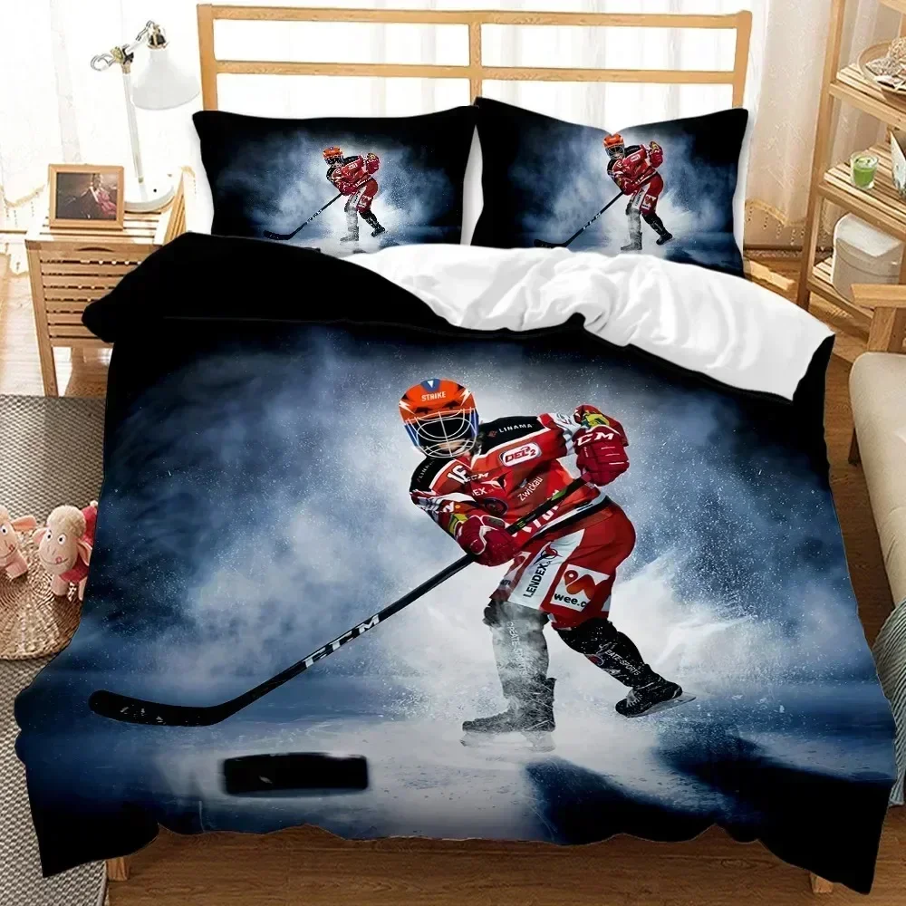 Ice Hockey Duvet Cover Twin Hockey Sport Player Winter Extreme Sport Game Bedding Set Sheet Printed Pillowcase Comforter Bedroom