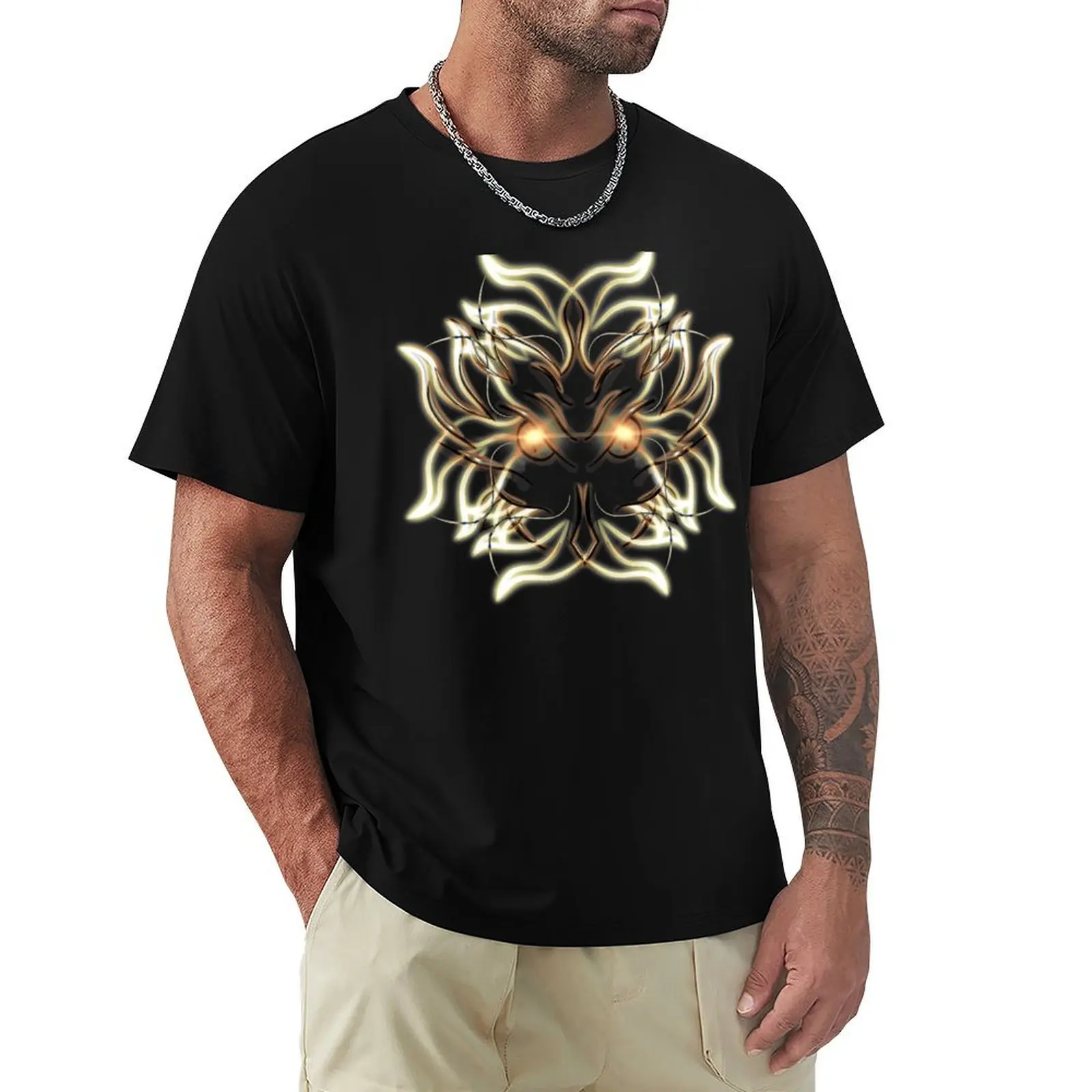 Owl with fiery feathers and orange laser eyes T-shirt plus size tops graphics blacks Men's t-shirts