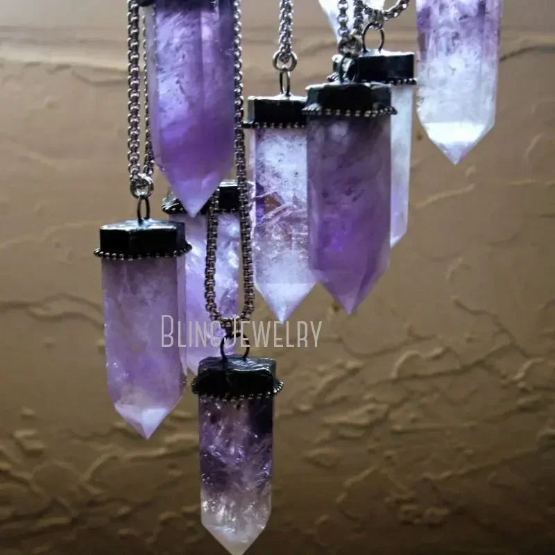 10pcs Amethyst Crystal Collar Arcane Necklace Purpple Goth Halloween Y2k Stainless Steel Chain Wicca Boho Women Jewelry