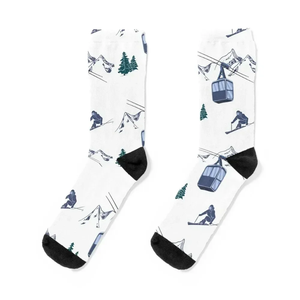 

Ski Lift Resort Winter Sports Scene Socks Run with print Running aesthetic Man Socks Women's