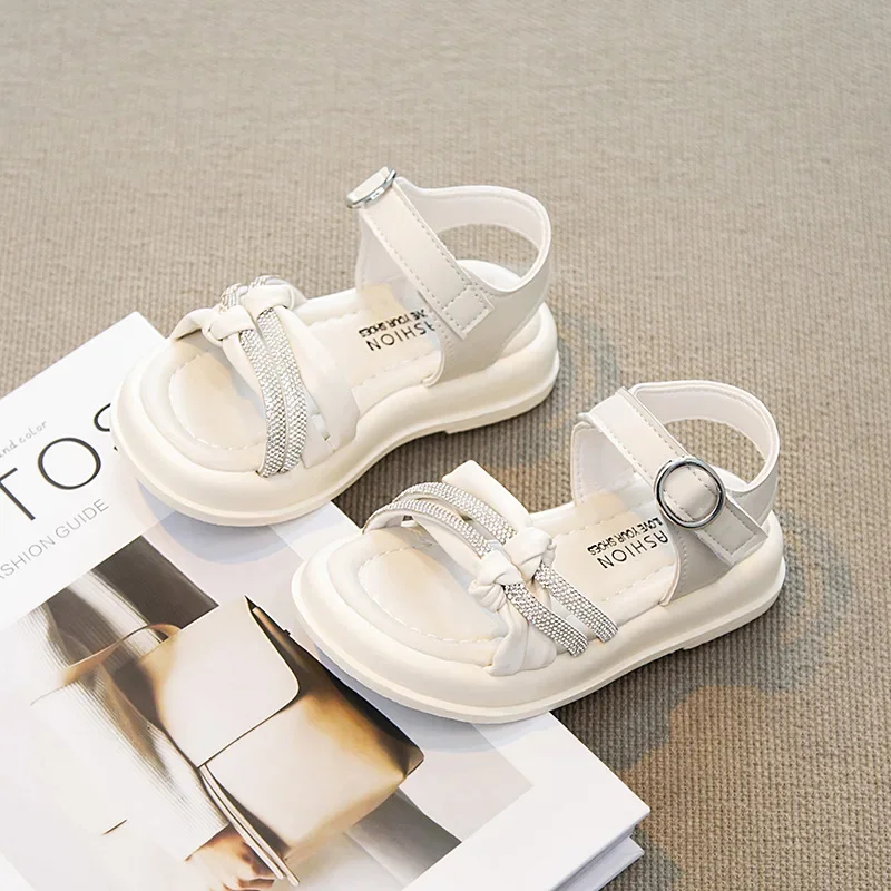 Summer Sandals Cartoon Kids Comfortable Buckle Crystal Hollow Beautiful Soft Students Baby Girls Elegant Princess Daily