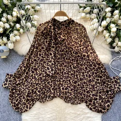 Chic Vintage Bandage O-neck Sexy Long Batwing Sleeve Casual Polka Dot Shirt Slim Women Basics High Street Streetwear Blouse