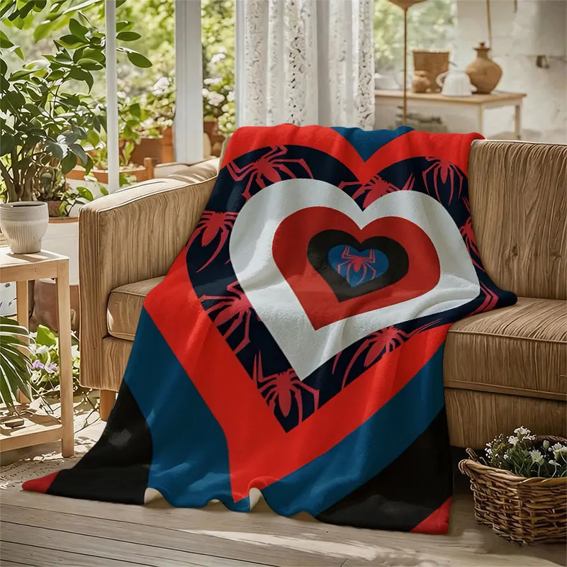 Spider Heart Layers Flannel Blanket Warm Soft Halloween Christmas Decorative Couch Warm Cozy All-Season Gift