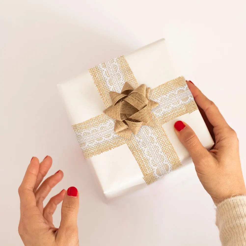 

4pcs Burlap Rings DIY Wedding Decorative Wrapping Ribbon Decoration Lace Ribbon Jute Reusable Tablecloth Accessories