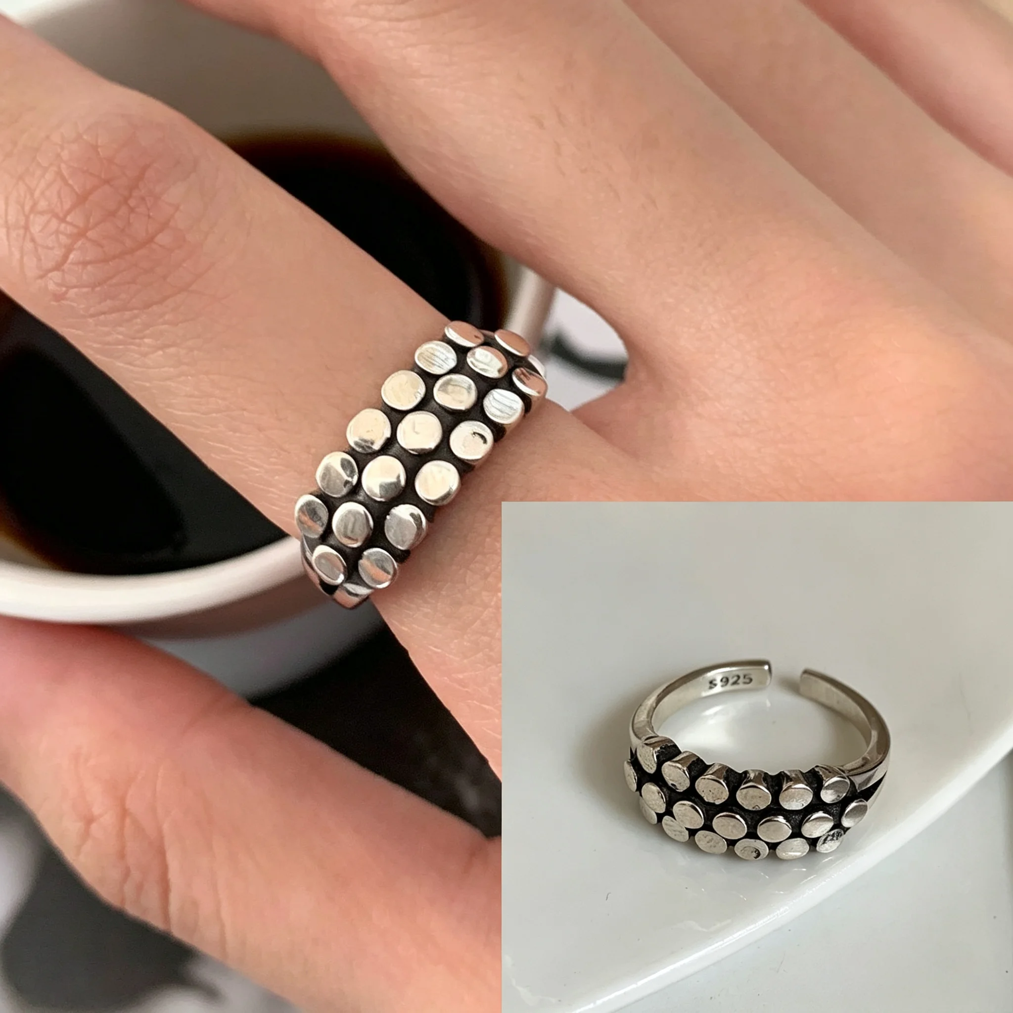 Women's 925 Sterling Silver Double Layer Geometry Ring