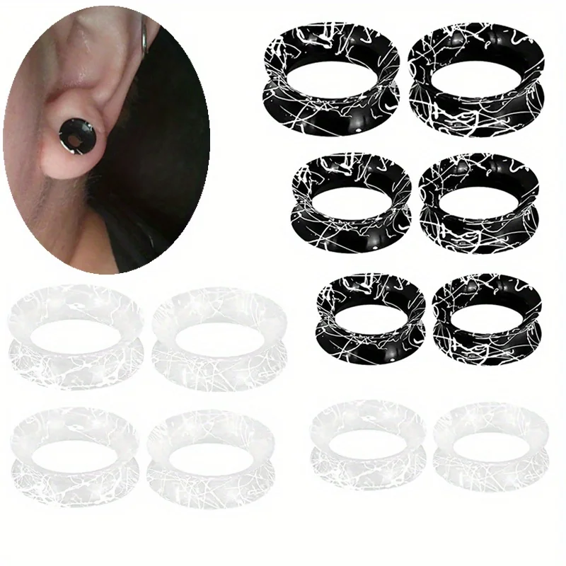 2pcs Black White Marble Pattern Road Spray Painting Thin Silicone Ear Gauge Tunnel Plugs Expander Piercing Jewelry Size 8-22mm